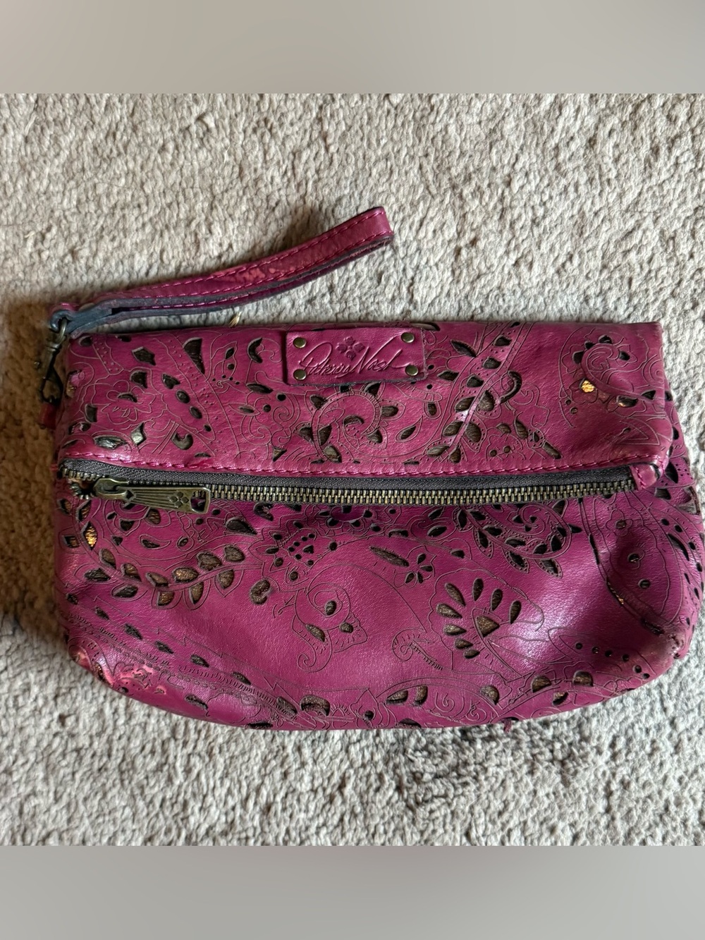 Patricia Nash Italian leather cut work wristlet Clutch magenta/pink